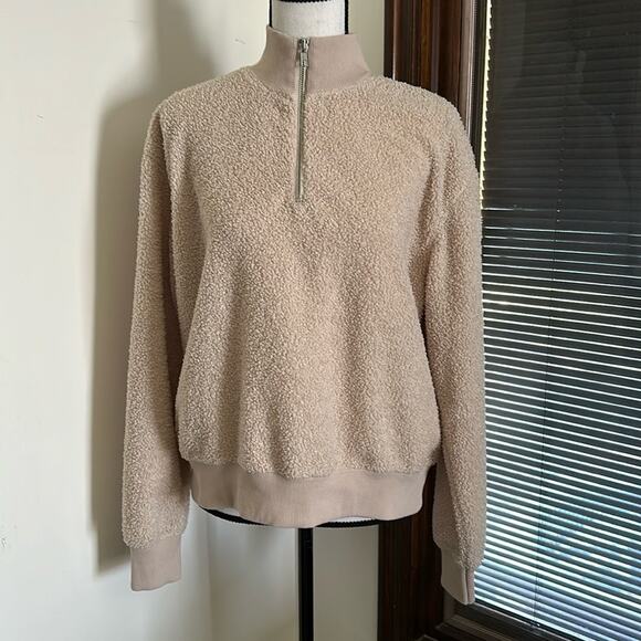Topshop | Teddy Quarter Zip Cream Pullover Size 8 - Picture 4 of 14